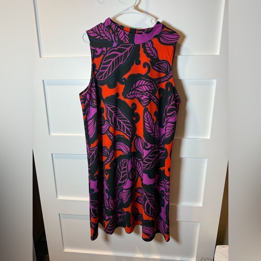 Gibson Purple and Orange Leaf Midi Dress